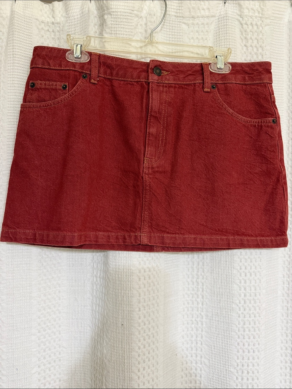 Top shop Red Denim Mini Skirt
